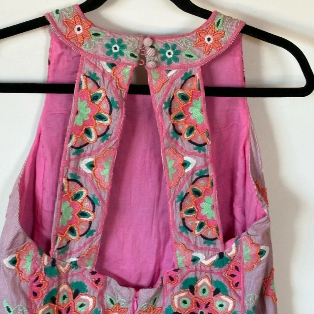 Anthropologie Embroidered & Appliqued Dress - Pink with Multicolor Floral Size 0 - Picture 7 of 12